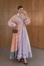 Stripe Button Down Lantern Sleeve Dress