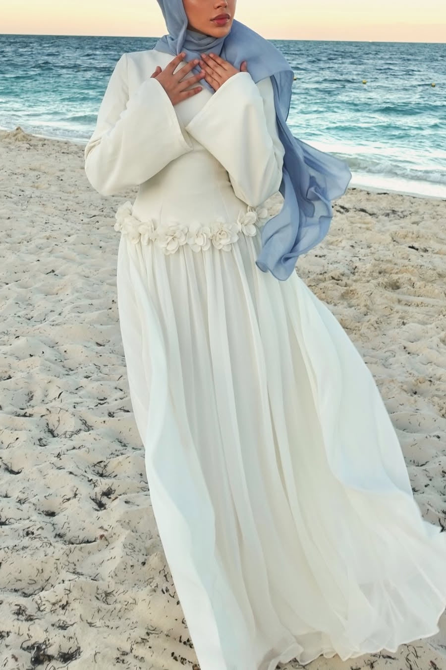 Embroidered Floral Texture Dress-White