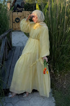 Amara Tie Neck Ruffled Maxi Dress-Yellow