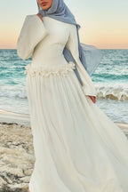 Embroidered Floral Texture Dress-White