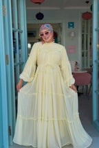 Tiered Ruffle Chiffon Maxi Dress-Yellow
