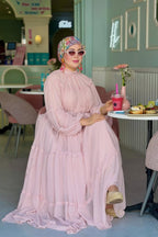 Tiered Ruffle Chiffon Maxi Dress-Pink