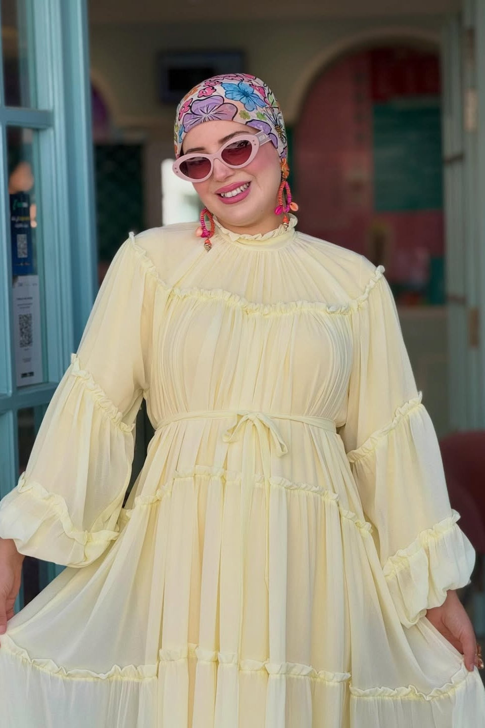 Tiered Ruffle Chiffon Maxi Dress-Yellow