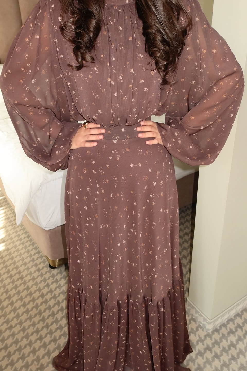 Chloe Floral Print Lantern Sleeve Dress