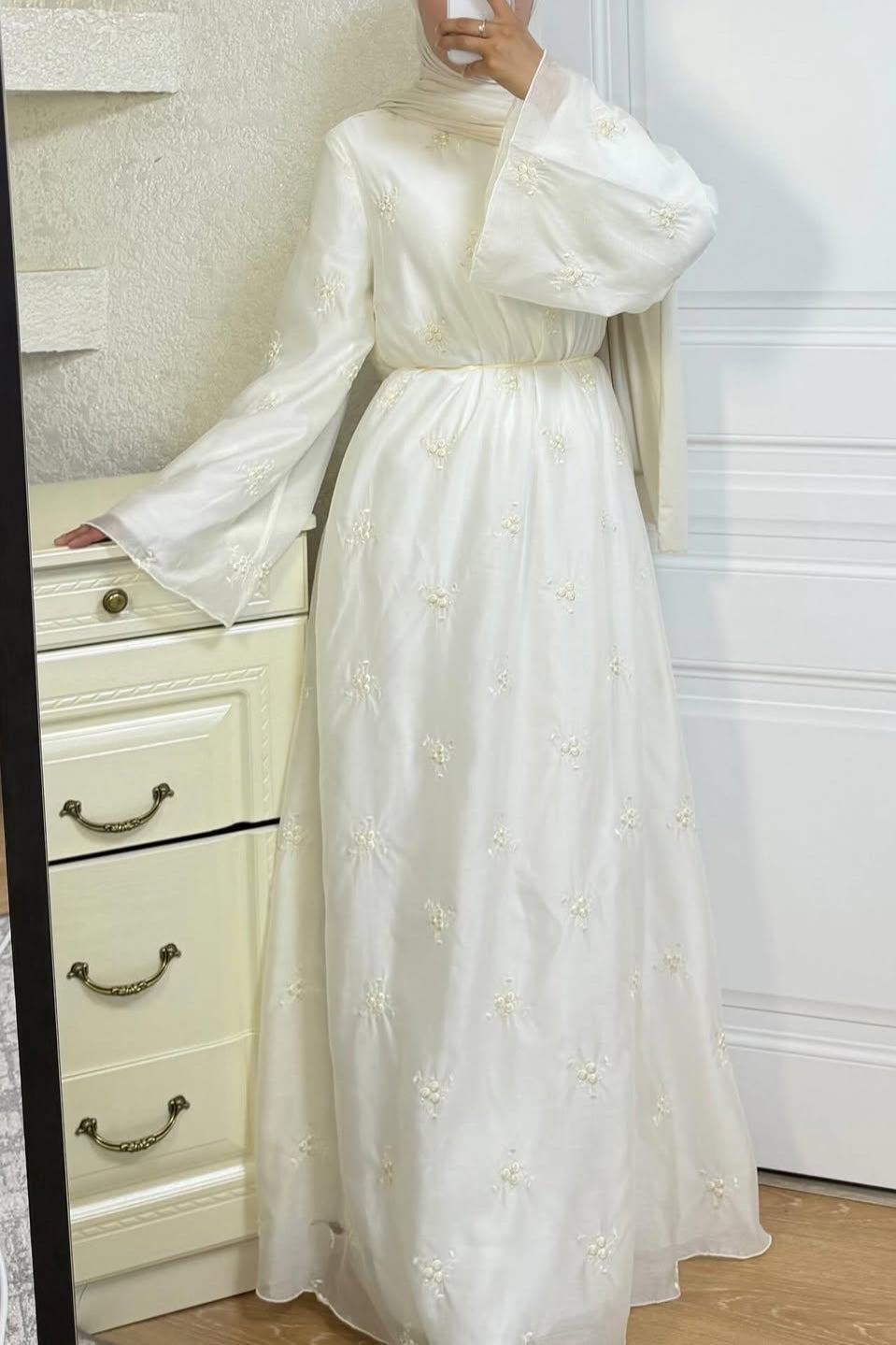Julia Embroidered Organza Flare Sleeve Dress