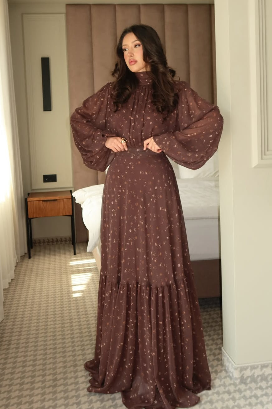 Chloe Floral Print Lantern Sleeve Dress