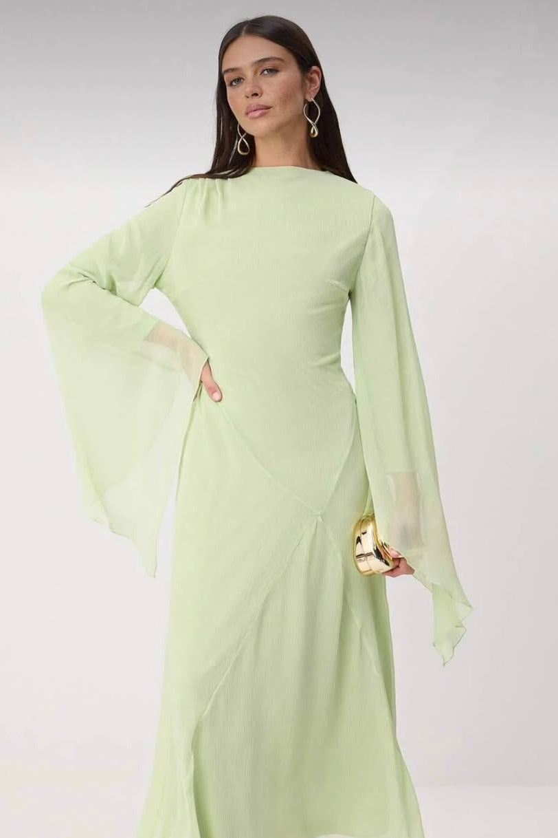 Dramatic Angel Sleeve Silhouette Maxi Dress