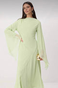 Dramatic Angel Sleeve Silhouette Maxi Dress