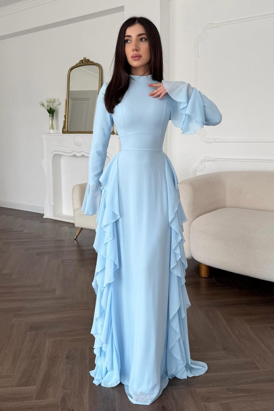 Freya Side Ruffle Chiffon Maxi Dress