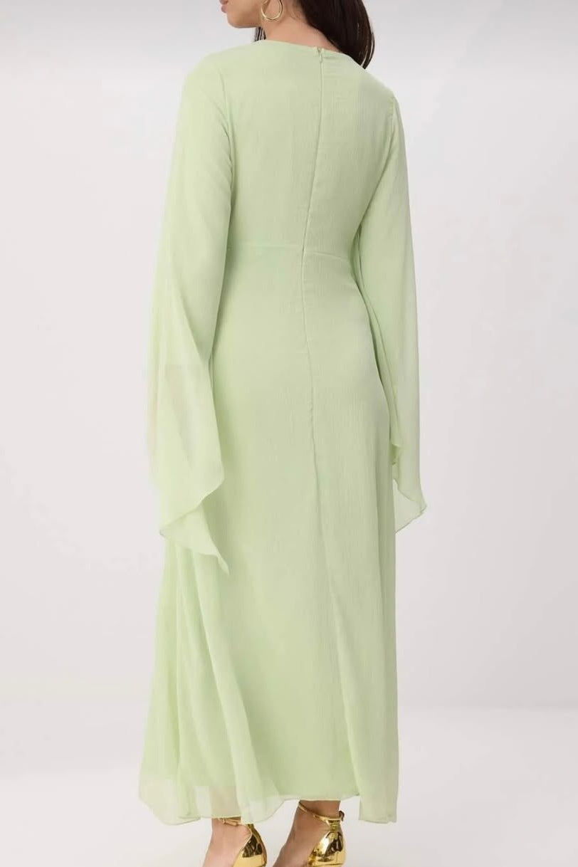 Dramatic Angel Sleeve Silhouette Maxi Dress