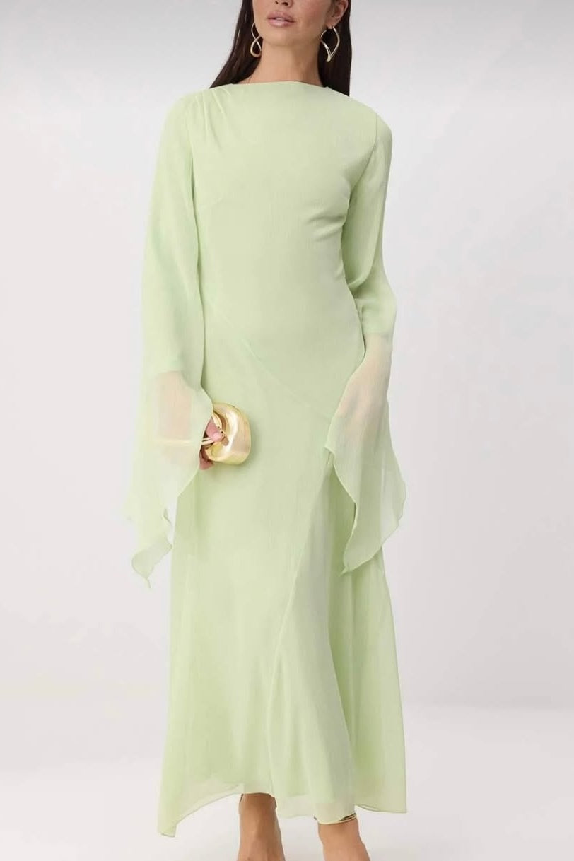 Dramatic Angel Sleeve Silhouette Maxi Dress