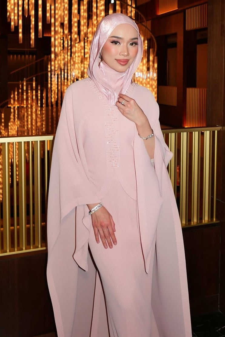 Embroidered V-Neck Cape Sleeve Maxi Dress