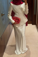 Sculpted Asymmetric Peplum Maxi Dress
