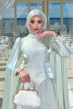Sophia Dramatic Cape Satin Evening Gown