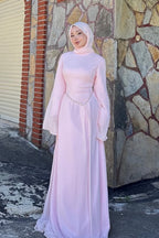 Embellished Waist Fluid Bell Sleeve Dress