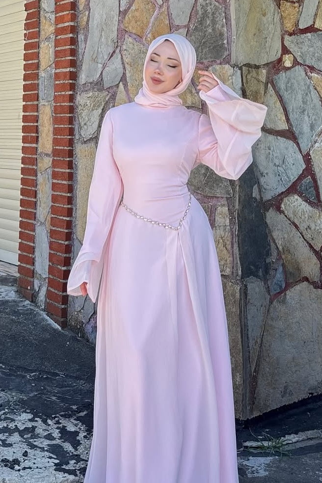 Embellished Waist Fluid Bell Sleeve Dress