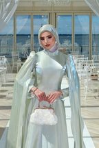 Sophia Dramatic Cape Satin Evening Gown