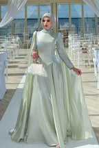 Sophia Dramatic Cape Satin Evening Gown