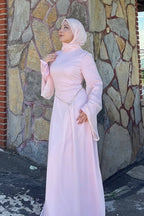 Embellished Waist Fluid Bell Sleeve Dress
