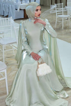 Sophia Dramatic Cape Satin Evening Gown