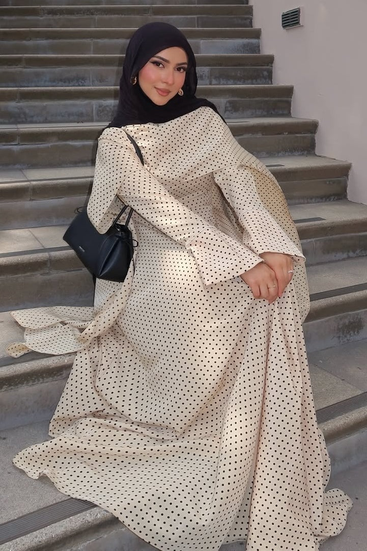 Polka Dot Cape Overlay Maxi Dress