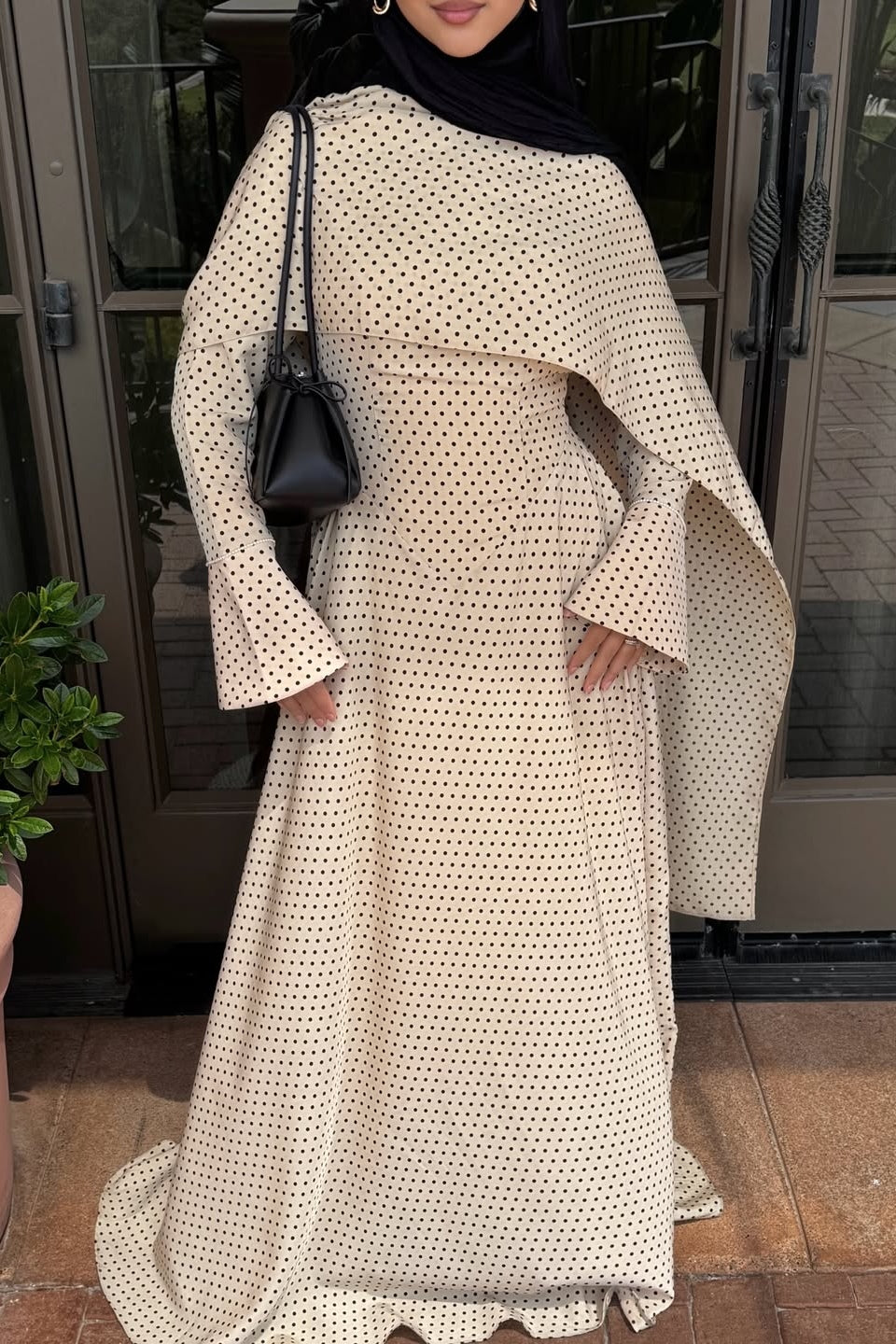 Polka Dot Cape Overlay Maxi Dress
