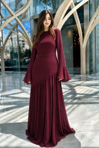 Chloe Shimmer Asymmetrical Chiffon Maxi Dress-Wine