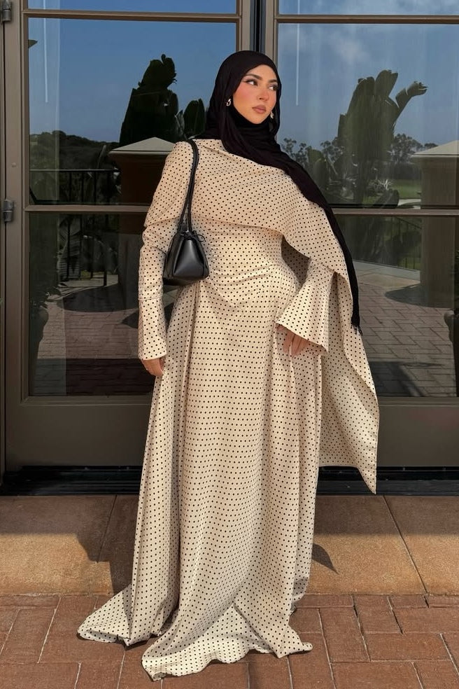 Polka Dot Cape Overlay Maxi Dress