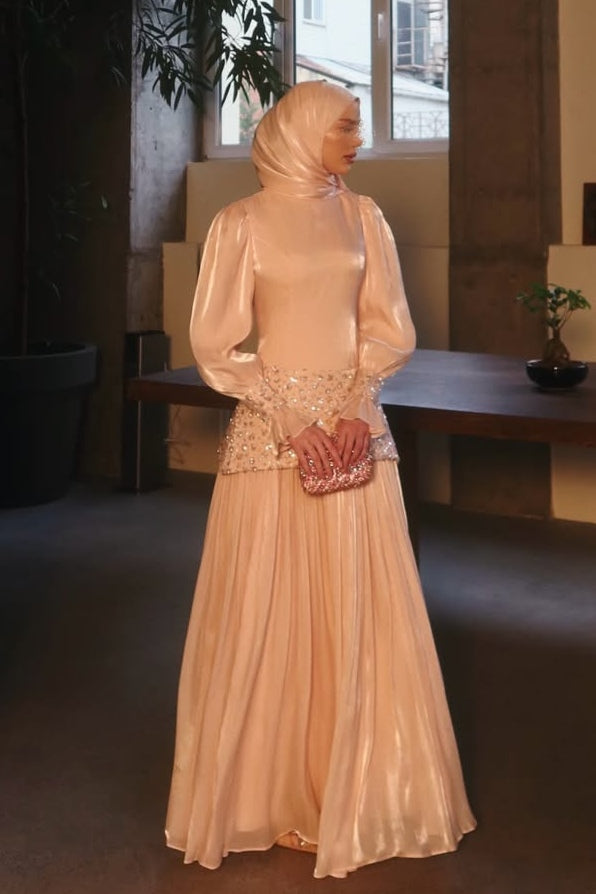 Luminous Textured Embroidered Waist Maxi Dress