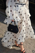 Rode Dot Printed Folds Long Sleeves Top And Skirt Two-Piece Set