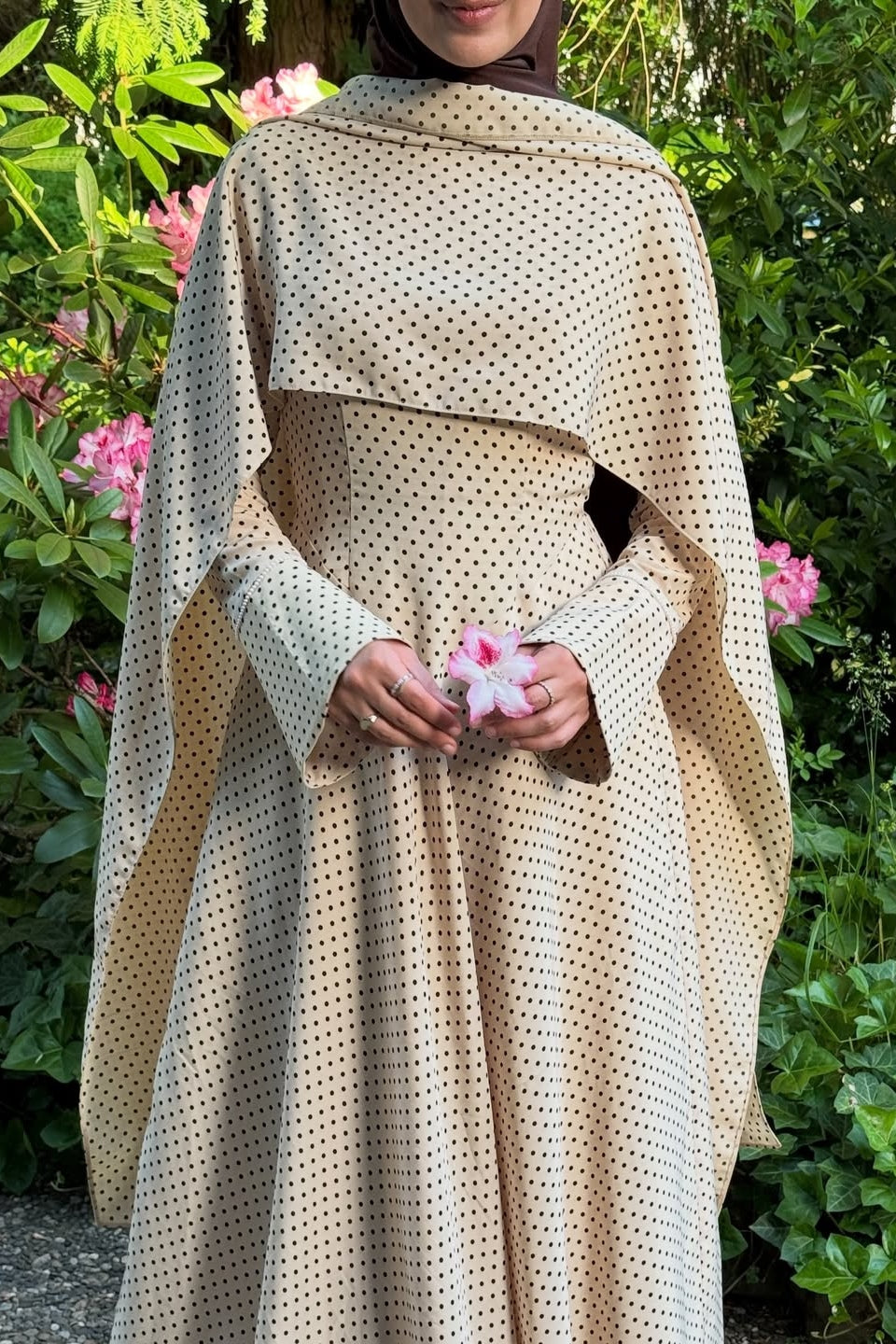 Polka Dot Cape Overlay Maxi Dress