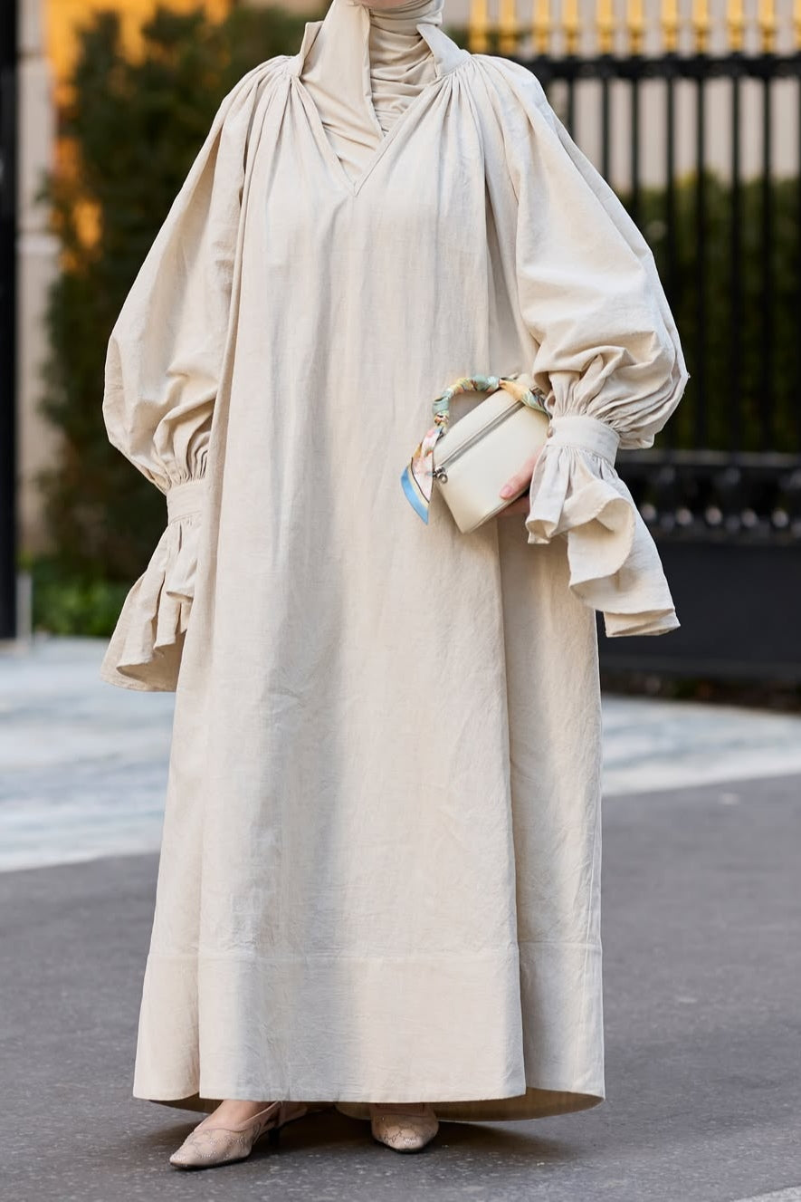 Luna Gathered Neck Ruffled Maxi Dress
