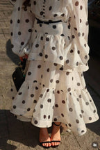 Rode Dot Printed Folds Long Sleeves Top And Skirt Two-Piece Set