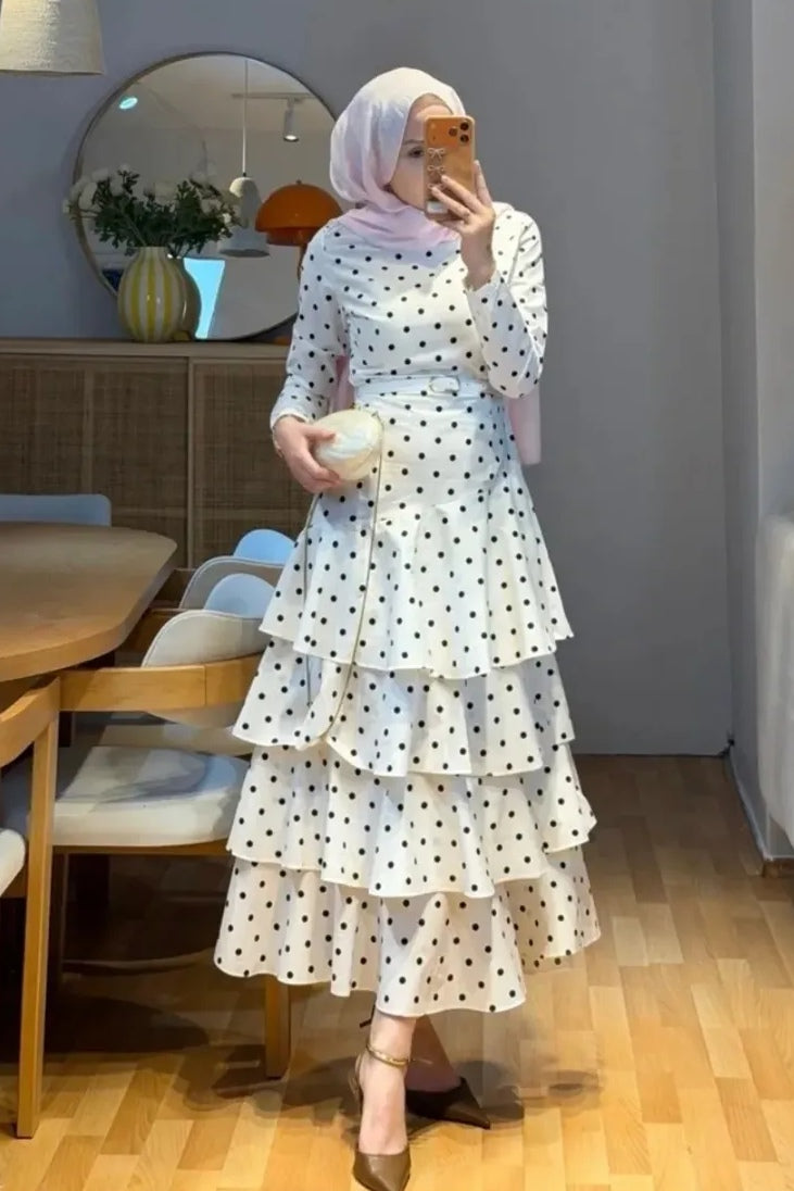 Polka Dot Tiered Ruffle Skirt Maxi Dress