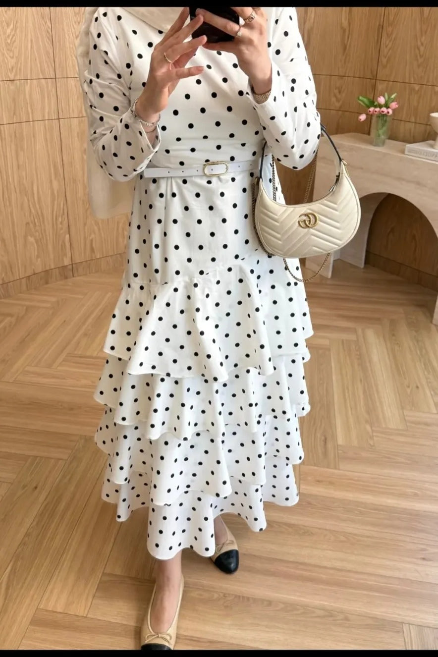 Polka Dot Tiered Ruffle Skirt Maxi Dress