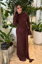Draped Shroud Overlay Floral Lace Texture Maxi Dress