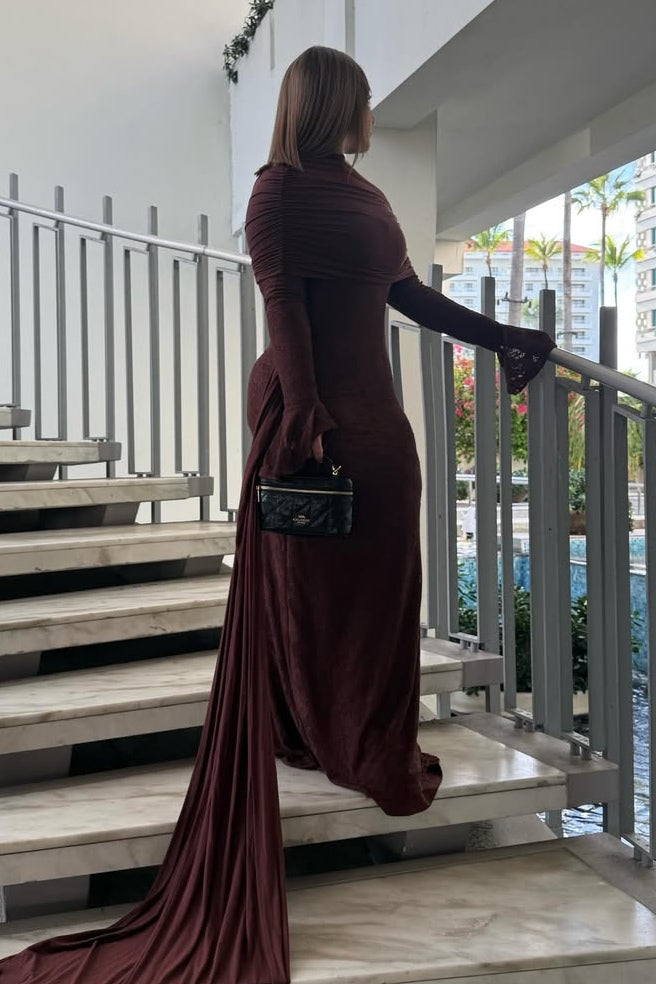 Draped Shroud Overlay Floral Lace Texture Maxi Dress