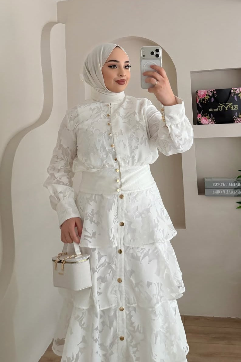 Elena Jacquard Shirt and Skirt Set