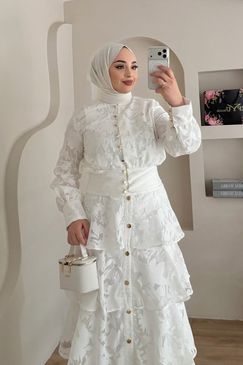 Elena Jacquard Shirt and Skirt Set