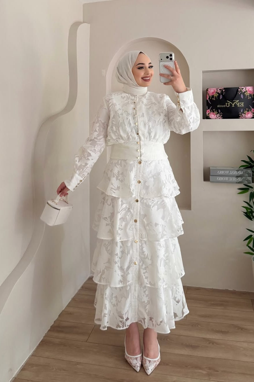 Elena Jacquard Shirt and Skirt Set
