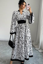 Zahra Leaf Print Contrast Trim Maxi Dress