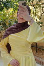 Rahma Side Ruched Flare Sleeve Maxi Dress-Yellow
