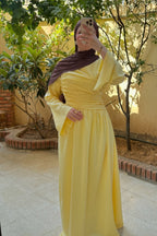 Rahma Side Ruched Flare Sleeve Maxi Dress-Yellow