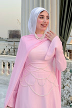 Sara Cape Overlay Pearl Waist Maxi