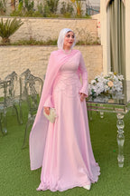 Sara Cape Overlay Pearl Waist Maxi