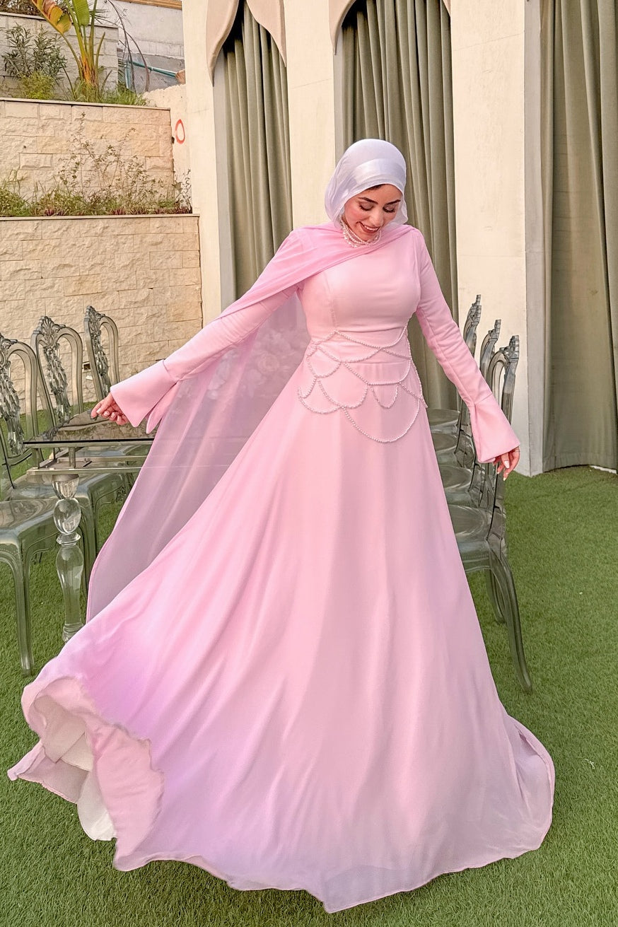 Sara Cape Overlay Pearl Waist Maxi