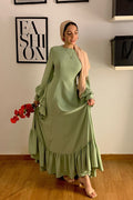 Sara Double Ruffle Cuff Tiered Maxi Dress-Green