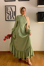 Sara Double Ruffle Cuff Tiered Maxi Dress-Green