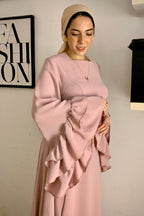 Sara Double Ruffle Cuff Tiered Maxi Dress-Pink