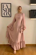 Sara Double Ruffle Cuff Tiered Maxi Dress-Pink